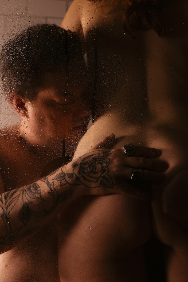 shower boudoir photography in portland oregon with boudoir photographer couples boudoir